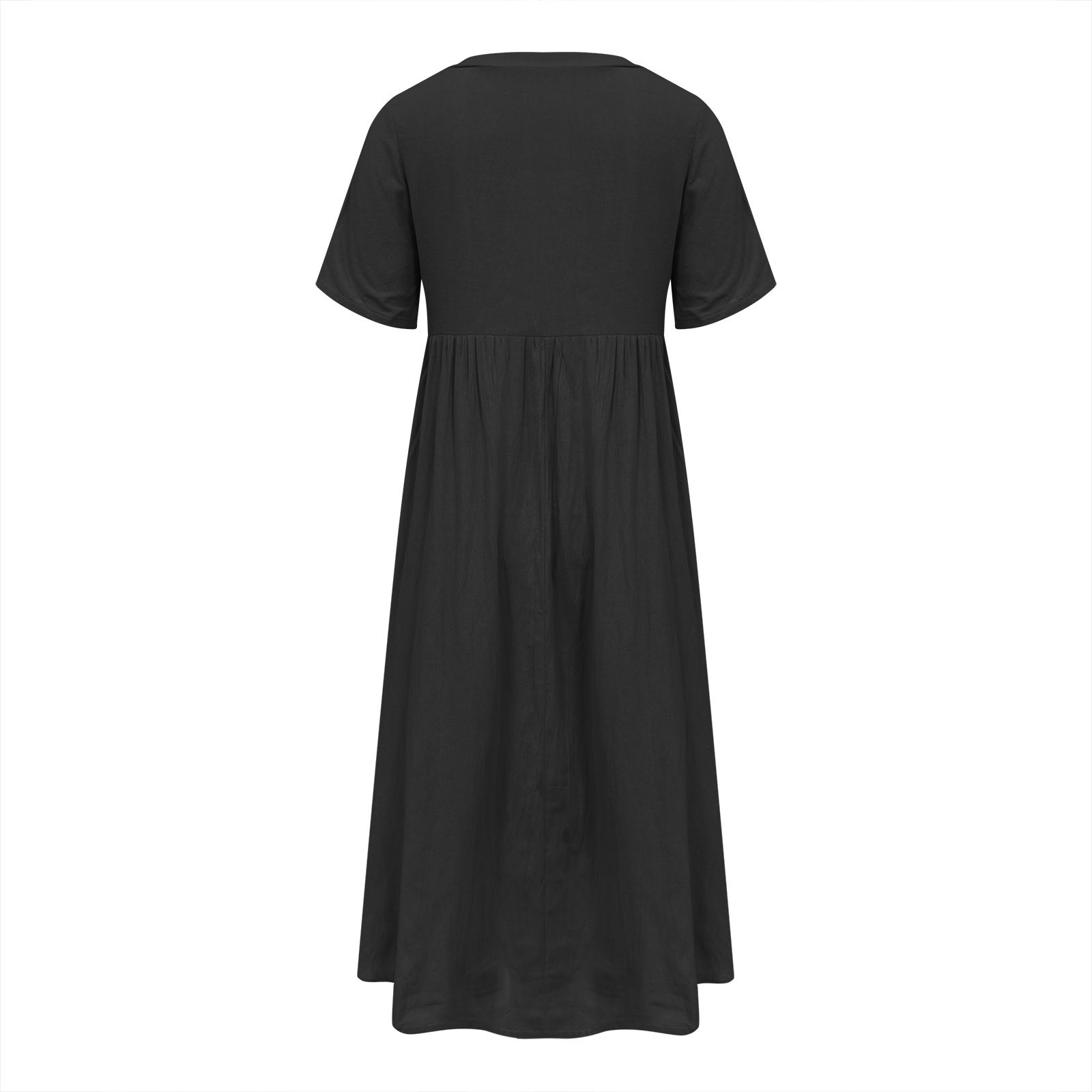 thumbnail image 5 of Vestido largo boho de manga corta con cuello en V y bolsillos para mujer: vestido de playa de poliéster con estampado floral para el verano, 5 of 5